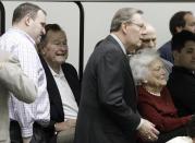 Former President George H.W. Bush and Barbara Bush attend Texas A&M quarterback Johnny Manziel's pro day for NFL football representatives in College Station, Texas, Thursday, March 27, 2014. (AP Photo/Patric Schneider)