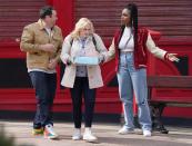 <p>Rebel Wilson and her costars get animated on Tuesday while filming her new movie <em>The Almond and the Seahorse</em> in New Brighton, England. </p>