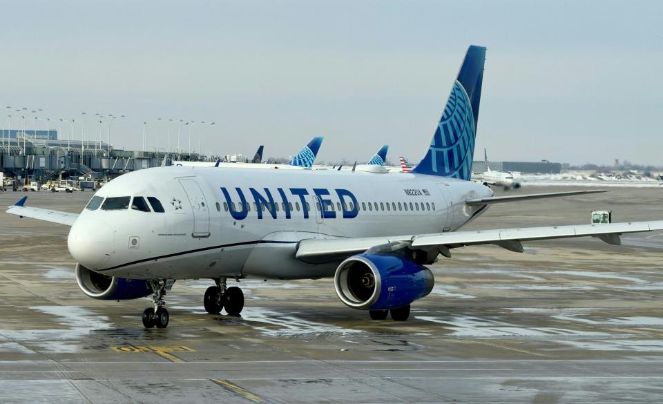An United Airlines Airbus A319 taxis in Chicago International Airport (ORD) in Chicago, Illinois on January 18, 2024. (Photo by Daniel SLIM / AFP) (Photo by DANIEL SLIM/AFP via Getty Images)