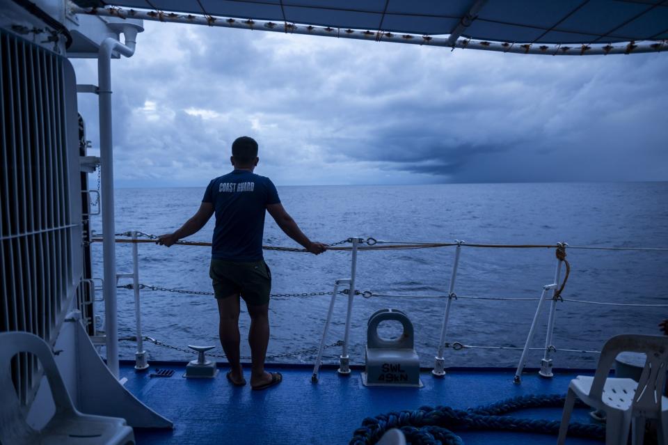 Onboard the BRP Sindangan during a resupply mission on Nov. 9. (Photo: Lisa Marie David/Bloomberg)