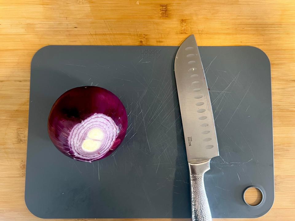 Pro tip: cut onions on a separate board so the flavors don't stick to your wooden cutting board.