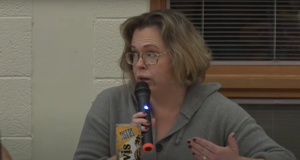 Former Penncrest school board member Jennifer Davis calls library policy embarrassing shortly before resigning her seat at the board's meeting on Jan. 12, 2023.