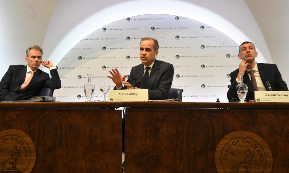 Mark Carney speaks during the central bank’s quarterly inflation report press conference in the City of London.