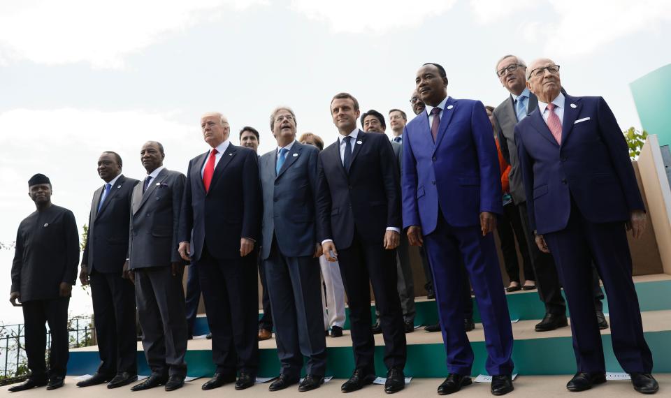 World leaders pose for a family photo of G7 leaders. (Photo: JONATHAN ERNST via Getty Images)