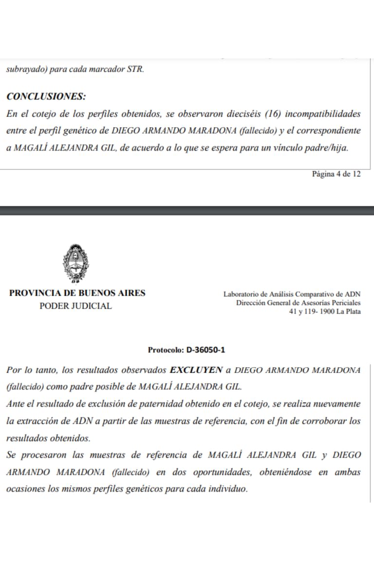 El documento judicial que indica que Magalí Gil no es hija de Diego Maradona