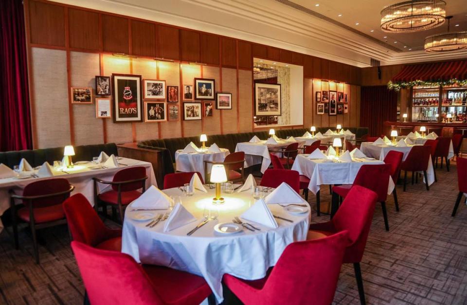 The main dining room at Rao’s Italian restaurant at the Loews Miami Beach Hotel.