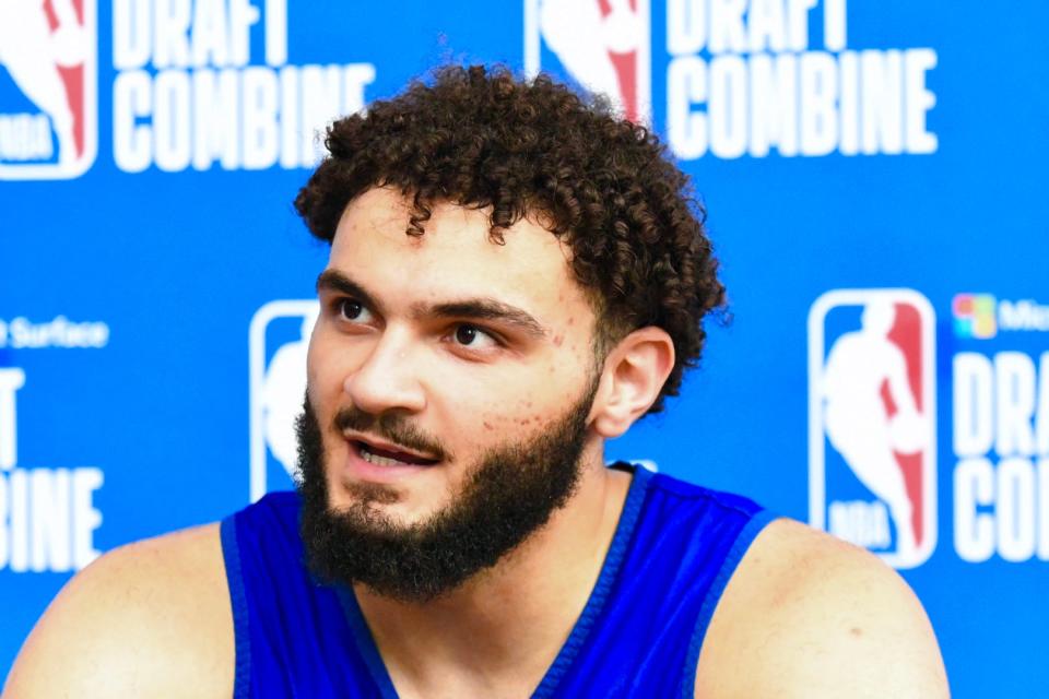 Colorado State star David Roddy speaks to the media during the NBA Draft Combine at Wintrust Arena in Chicago on May 20, 2022.