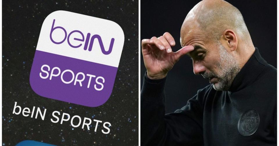 Man City manager Pep Guardiola and the BEIN Sports logo Credit: Alamy