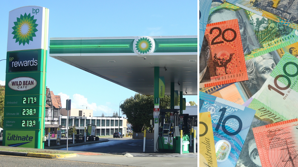 BP petrol station and Australian money