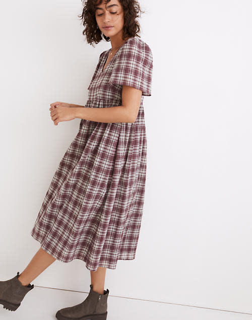 <br><br><strong>Madewell</strong> V-Neck Puff-Sleeve Midi Dress in Croftwood Plaid, $, available at <a href="https://go.skimresources.com/?id=30283X879131&url=https%3A%2F%2Fwww.madewell.com%2Fv-neck-puff-sleeve-midi-dress-in-croftwood-plaid-99106363304.html" rel="nofollow noopener" target="_blank" data-ylk="slk:Madewell" class="link ">Madewell</a>