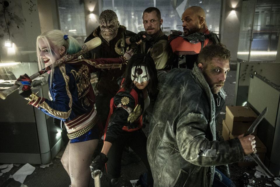 Harley Quinn (Margot Robbie), Killer Croc (Adewale Akinnuoye-Agbaje), Katana (Karen Fukuhara), Rick Flagg (Joel Kinnaman), Deadshot (Will Smith) and Captain Boomerang (Jai Courtney) are ready for action in "Suicide Squad."