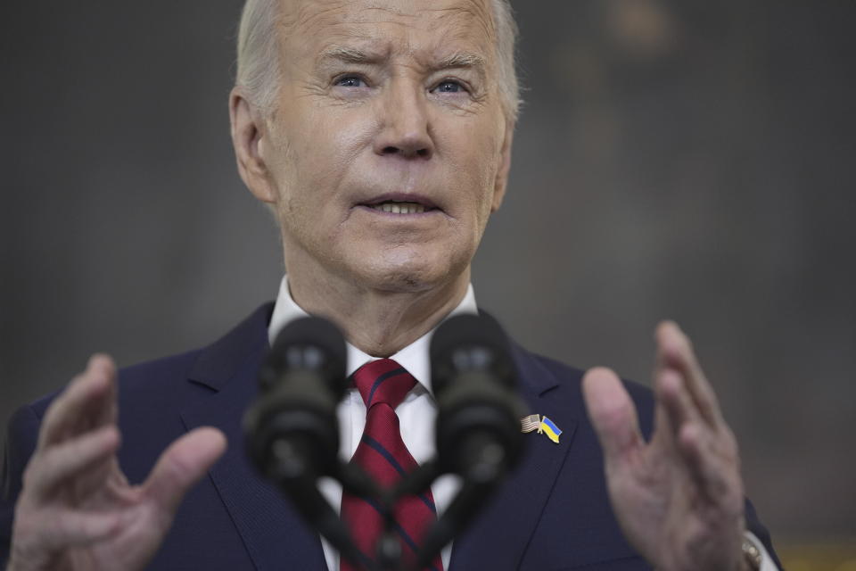 President Joe Biden speaks before signing a $95 billion Ukraine aid package that also includes support for Israel, Taiwan, and other allies, in the State Dining Room of the White House, Wednesday, April 24, 2024, in Washington. (AP Photo/Evan Vucci)