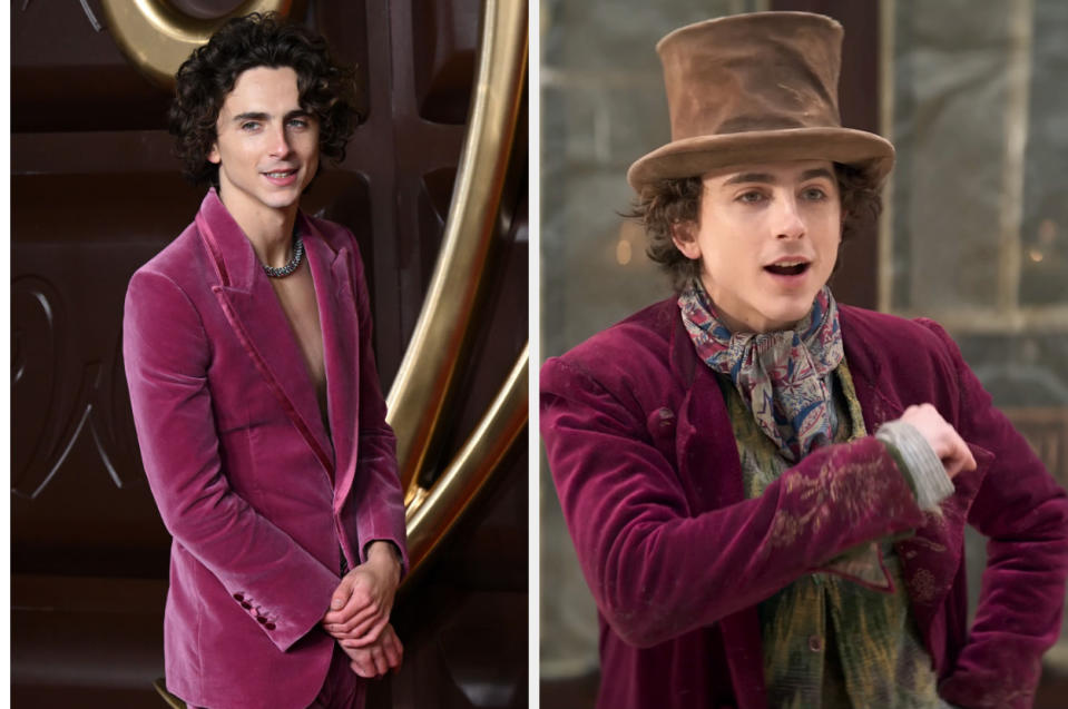 Side-by-side of Timothée Chalamet and him in Wonka