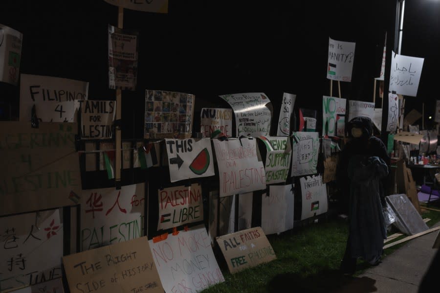 Students. supporters gather for the first night of encampment at Northwestern University protesting the university’s support of the ongoing war on Gaza.