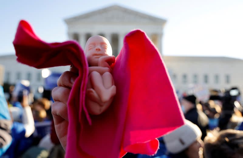 Anti-abortion and pro-abortion rights protesters gather outside Supreme Court in Washington