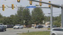 This Monday, July 26, 2021 photo shows a sign for Harry Byrd Highway in Loudoun County, Va. The names of Confederate leaders are being stripped from schools and major highways throughout Virginia. But when it comes to the many side streets in the state that carry Confederate names, it's a different story.(AP Photo/Dan Huff )