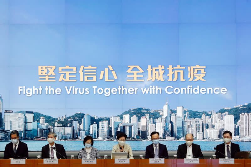 Hong Kong Chief Executive Carrie Lam speaks during a news conference on the global outbreak of the coronavirus disease (COVID-19) in Hong Kong