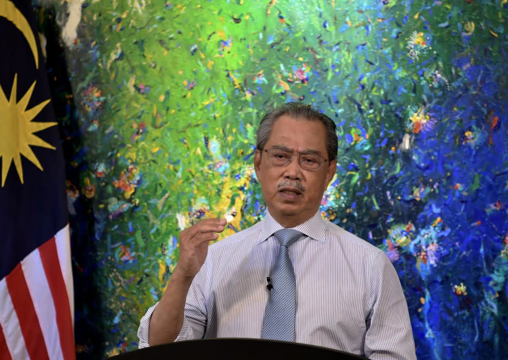 Prime Minister Tan Sri Muhyiddin Yassin delivers his speech on the National Recovery Plan: Transition Phase of MCO in Stages, in Kuala Lumpur, June 15, 2021. — Bernama pic