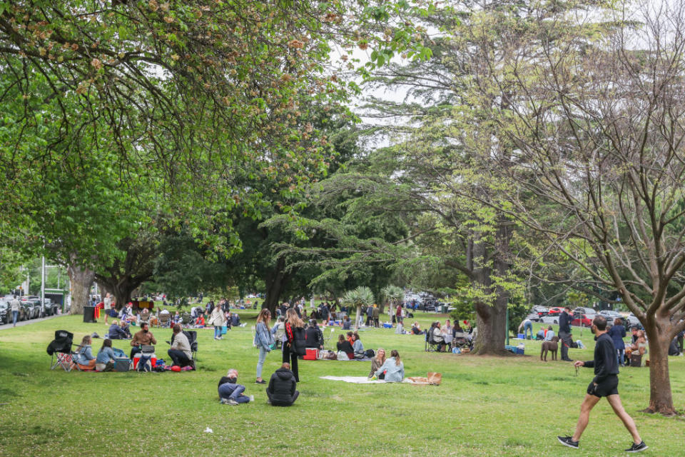 Park-goers and picnic-goers at the botanical gardens in Melbourne.