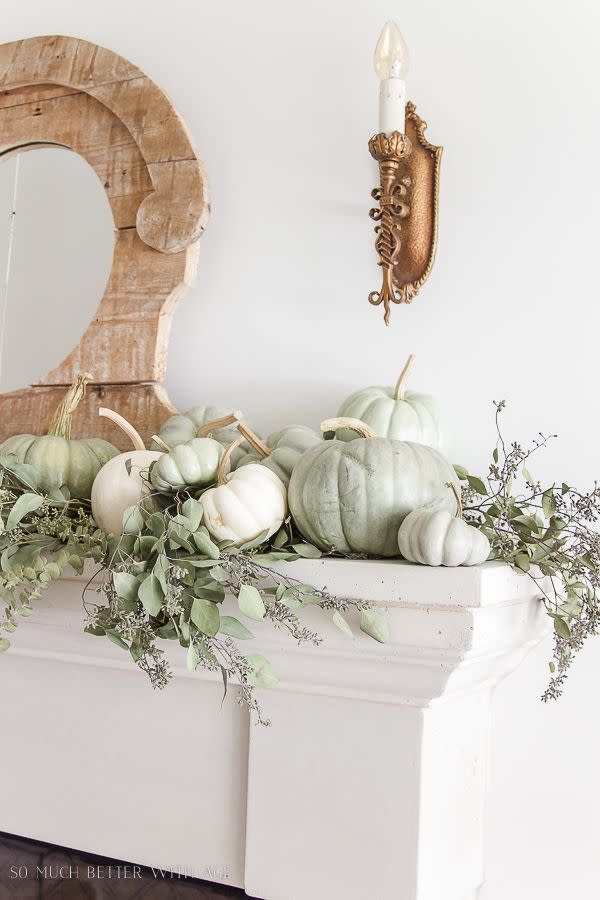 heirloom pumpkins fall mantel decor