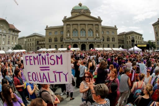 Women demonstrated outside government offices in Bern