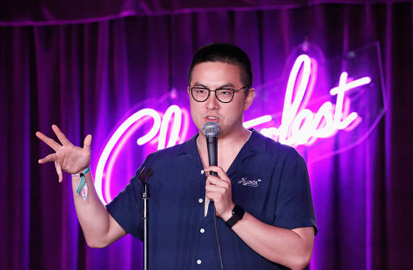 Bowen Yang performs onstage during 'The Joy Fck Club' in the Room 415 Comedy Club during Clusterfest at Civic Center Plaza and The Bill Graham Civic Auditorium in San Francisco, California on June 2, 2018. | FilmMagic—Getty Images