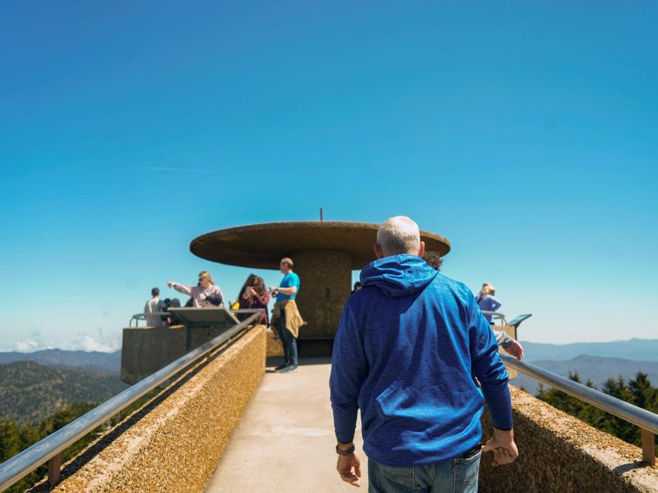 Hikers climb up to Clingman's Dome at Great Smoky Mountains National Park.