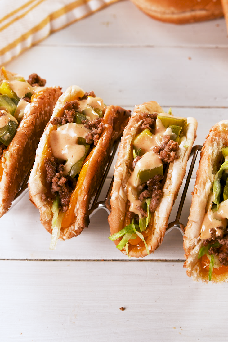 <p>Your favorite fast food order, wrapped up into a taco. </p><p>Get the recipe from <a href="https://www.delish.com/cooking/recipe-ideas/a27544485/big-mac-tacos-recipe/" rel="nofollow noopener" target="_blank" data-ylk="slk:Delish;elm:context_link;itc:0;sec:content-canvas" class="link ">Delish</a>.</p>