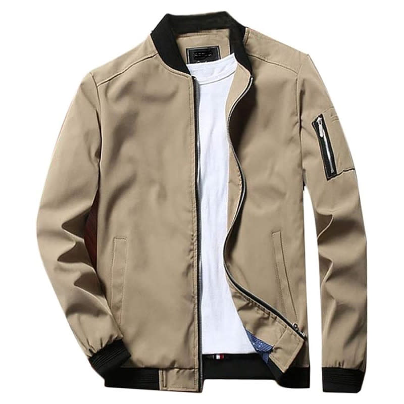 <p>Courtesy of Amazon</p><p>Even if you’re not a pilot (or Ryan Gosling in <em>Drive</em>), a bomber jacket is just the thing to elevate your fall fashions. This eminently well-priced option from Lavnis is lightweight and wind-resistant, with a slim collar, fitted cuffs, and the requisite hand and arm pockets that define the category. It’s not an overly technical or complicated jacket, but it is a damn handsome one.</p><p>[$26 (was $50); <a href="https://clicks.trx-hub.com/xid/arena_0b263_mensjournal?q=https%3A%2F%2Fwww.amazon.com%2Fdp%2FB07VNPNLB5%3FlinkCode%3Dll1%26tag%3Dmj-yahoo-0001-20%26linkId%3Dacfa82c19746645673f7e7f6d6bd1009%26language%3Den_US%26ref_%3Das_li_ss_tl&event_type=click&p=https%3A%2F%2Fwww.mensjournal.com%2Fstyle%2Famazon-october-prime-day-2023-best-mens-jacket-deals%3Fpartner%3Dyahoo&author=Cameron%20LeBlanc&item_id=ci02cb70cc000027e5&page_type=Article%20Page&partner=yahoo&section=rain%20jackets&site_id=cs02b334a3f0002583" rel="nofollow noopener" target="_blank" data-ylk="slk:amazon.com;elm:context_link;itc:0;sec:content-canvas" class="link ">amazon.com</a>]</p>