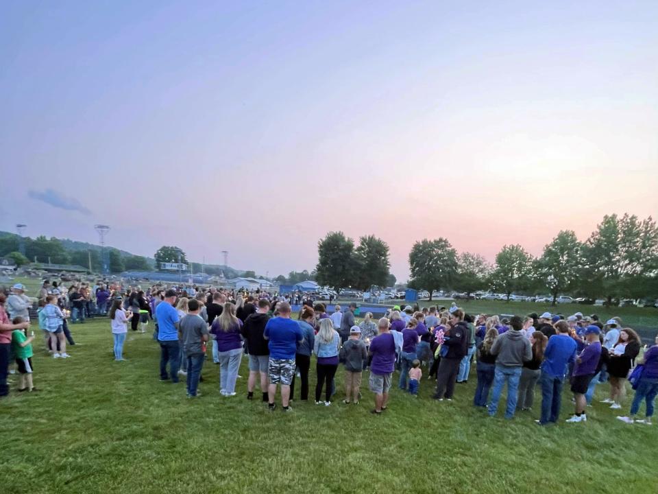 Members of the Franklin Local community gather at the Philo Athletic Complex for a vigil remembering 18-year-old Natalie Martin on Friday night in Duncan Falls. Martin was victim of a murder on June 7 while on a senior trip to Myrtle Beach, South Carolina, accoring to the Horry County Police Department.
