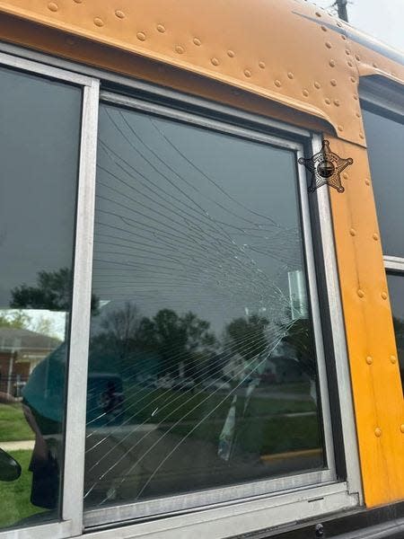 Franklin County Sheriff's Office posted this picture of a bus window broken by a man during a road rage incident on Tuesday.