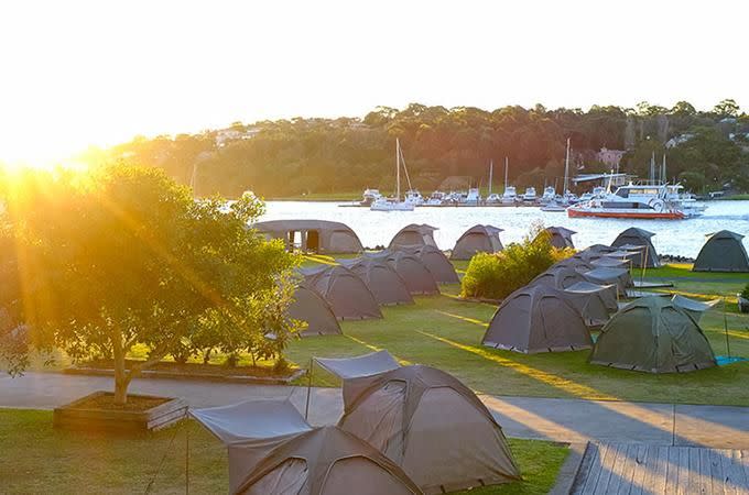 Glamping tents on the waterfront. Photo: Chris Ashton