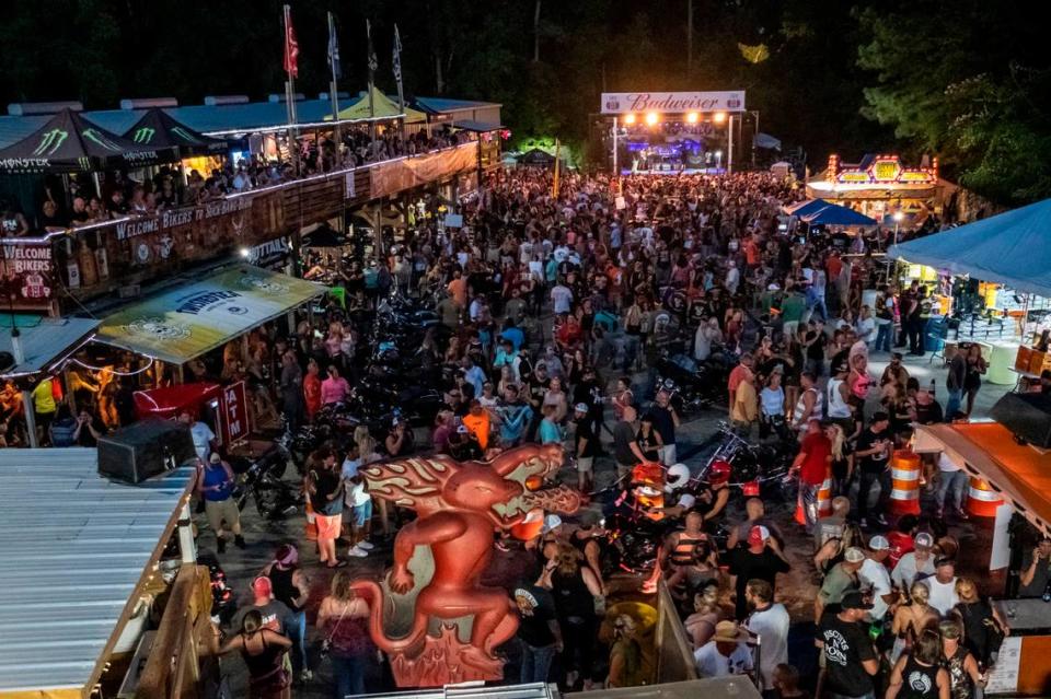 Despite oppressive heat and the threat of the coronavirus, a scaled-down version of the Myrtle Beach spring bike rally was held in July with bikers riding to area bars to take part in the annual event. July 17, 2020.