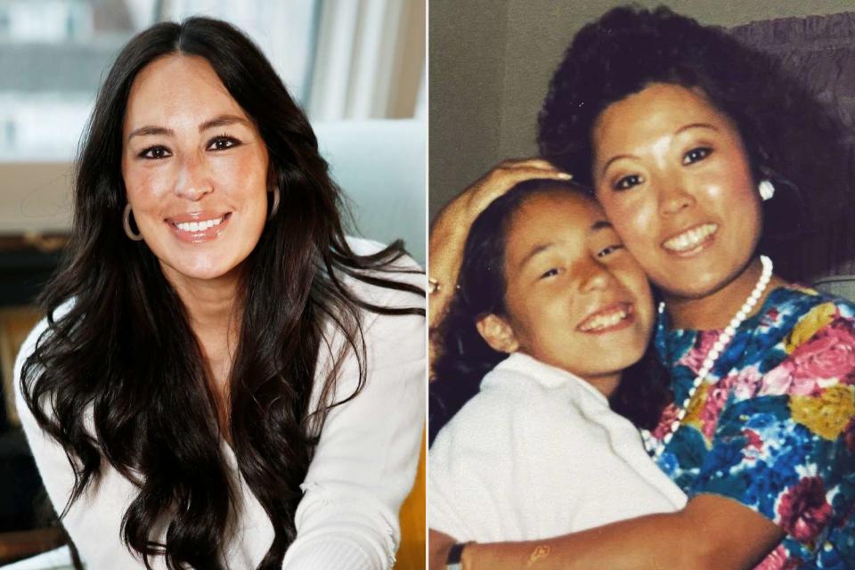<p>Brian Ach/Invision/AP; Joanna Gaines/ Instagram</p> Joanna Gaines (left) split with a photo of Joanna and her mother when she was younger (right). 