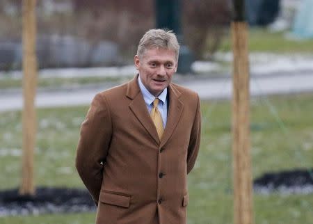 Russia's President Vladimir Putin's spokesman Dmitry Peskov walks before a wreath laying ceremony to mark the Defender of the Fatherland Day at the Tomb of the Unknown Soldier by the Kremlin walls in central Moscow February 23, 2014. REUTERS/Maxim Shemetov