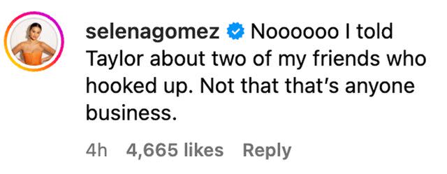 <p>ENews/Instagram</p> Selena Gomez's Instagram comment