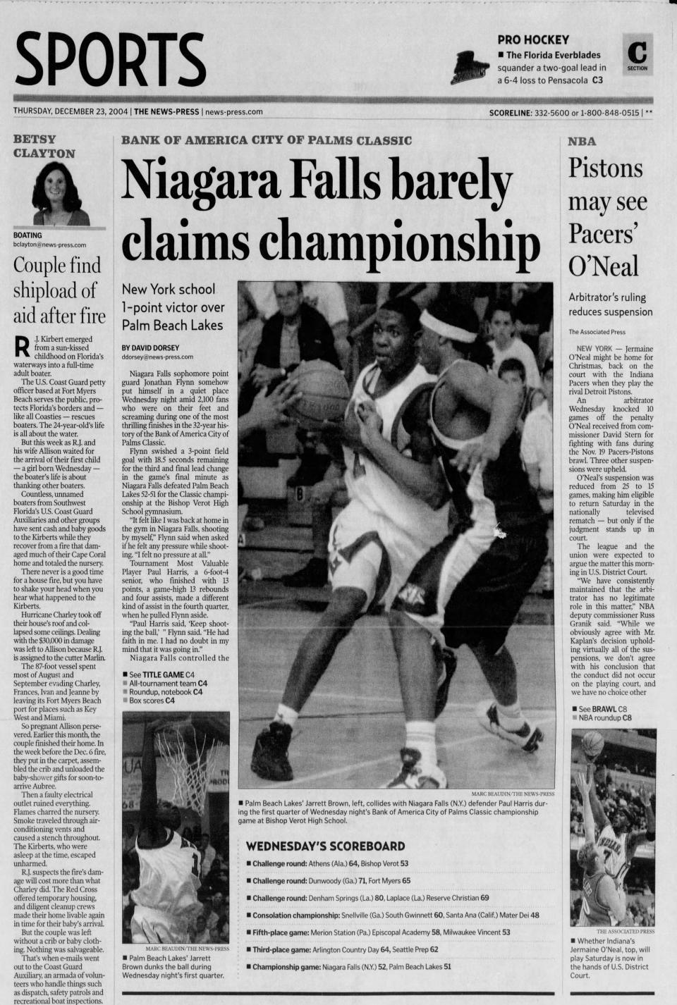The News-Press cover for the 2004 City of Palms Classic championship game.