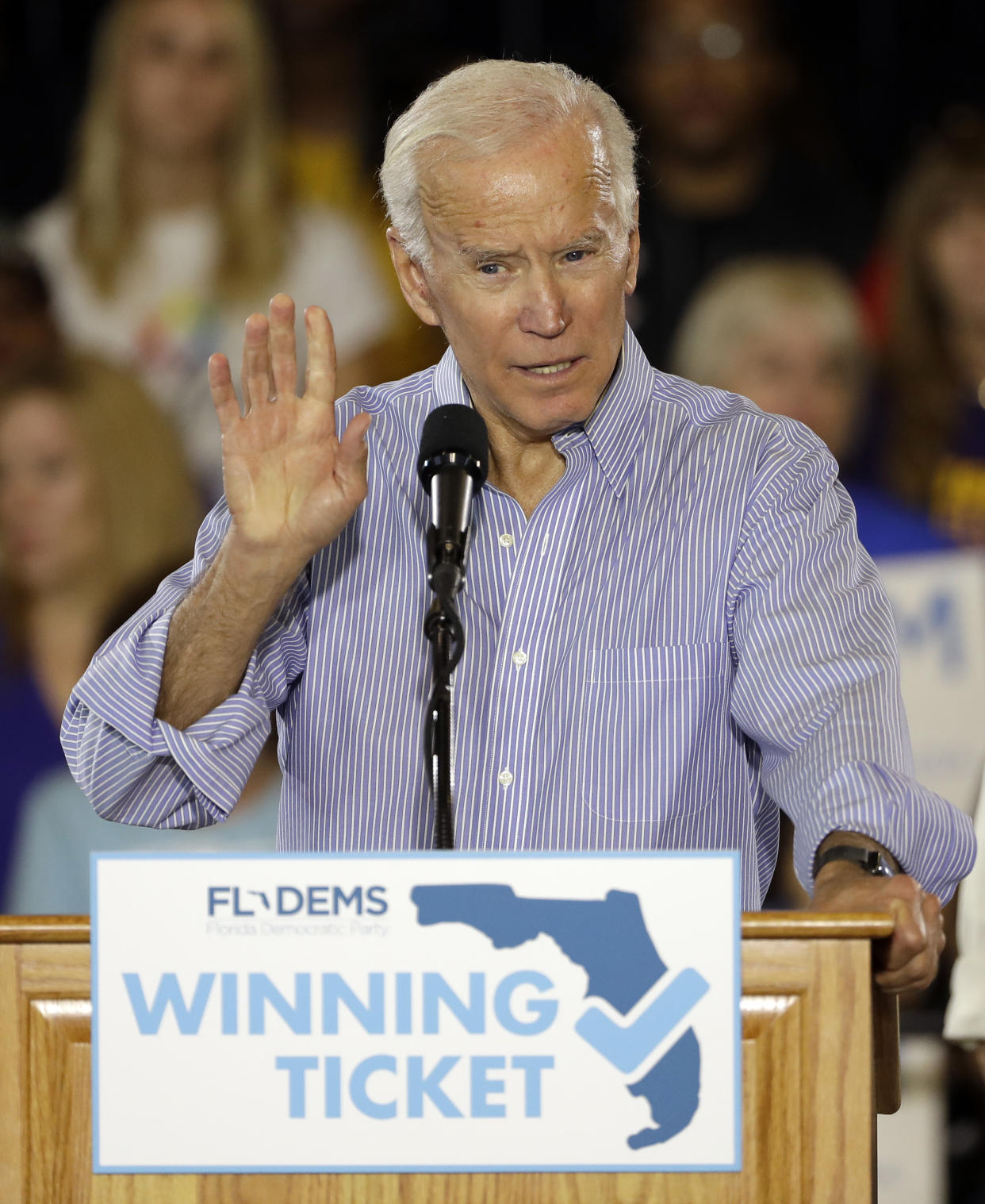 <em>Former Vice President Joe Biden gestures during a campaign rally for Florida Democratic gubernatorial candidate Andrew Gillum and US Senator Bill Nelson (AP)</em>