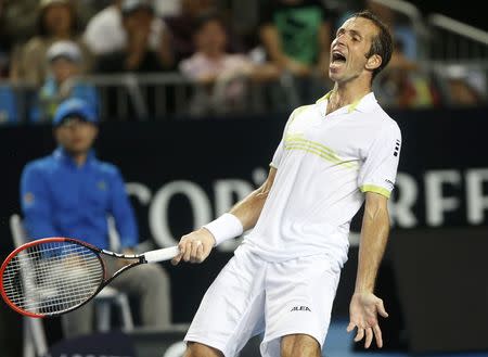 Czech Republic's Radek Stepanek reacts after missing a shot during his second round match against Switzerland's Stan Wawrinka at the Australian Open tennis tournament at Melbourne Park, Australia, January 21, 2016. REUTERS/Brandon Malone