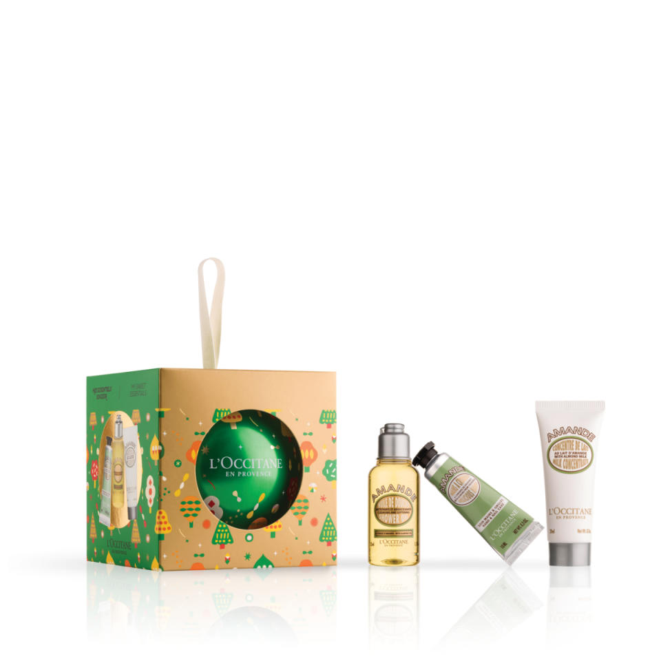 L'OCCITANE: Almond Christmas Bauble. Gel+milk+hand cream. $25. 