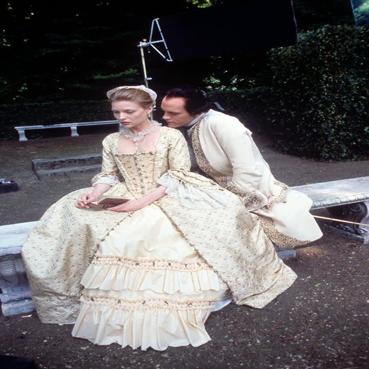 Michelle Pfeiffer and John Malkovich in a scene from the film 'Dangerous Liaisons', 1988