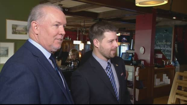 Bryce Casavant (right) with NDP Leader John Horgan when he sought the party's nomination in Oak Bay-Gordon Head riding in 2017.