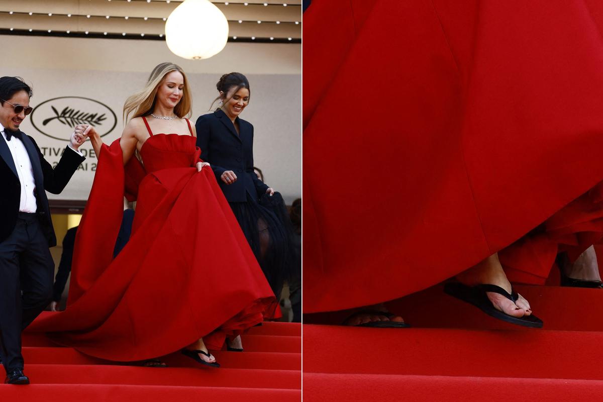 Jennifer Lawrence es la reina del festival de Cannes pisando la alfombra  roja en chanclas: cinco