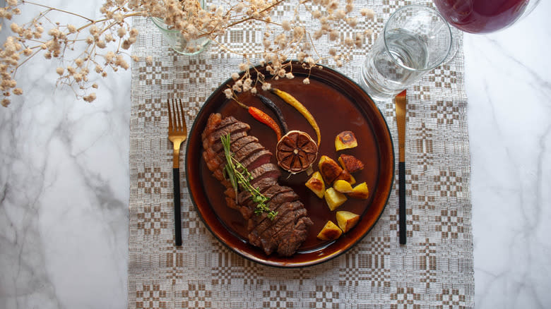 steak and vegetables on plate