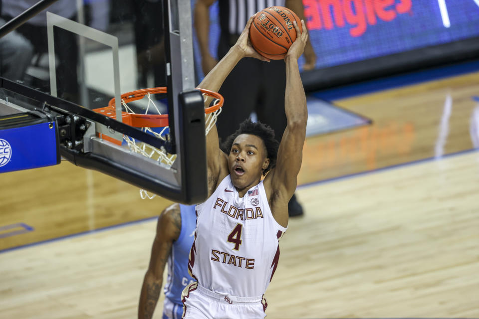 Scottie Barnes could be a steal at No. 5 in this year's NBA draft after playing one season at Florida State. (Nell Redmond/USA TODAY Sports)