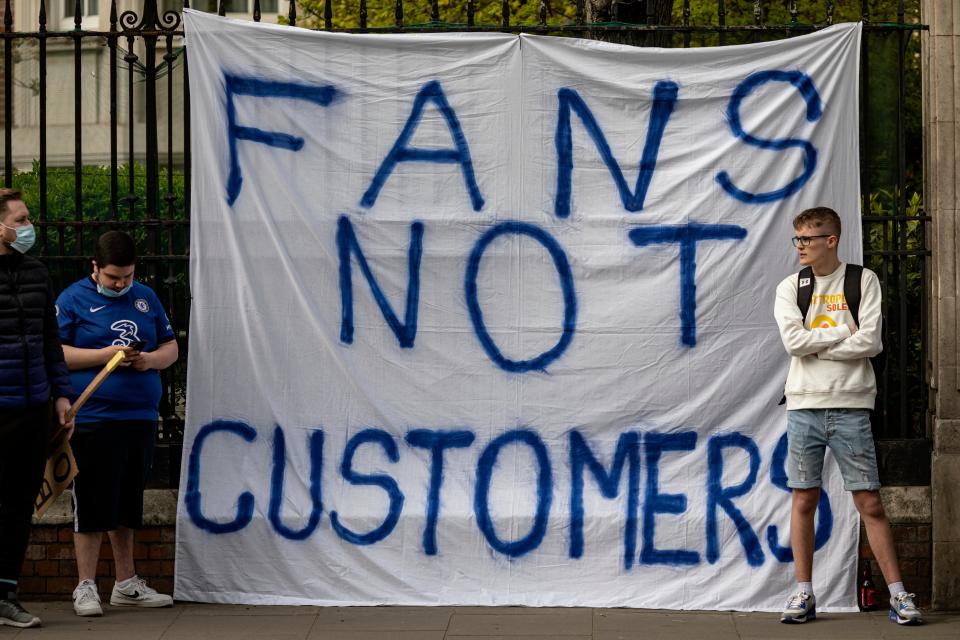 Chelsea fans protest against the Super League outside Stamford Bridge (Getty Images)