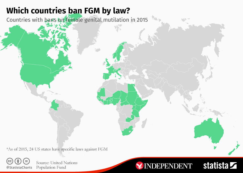 A chart showing where FGM is banned in the world (Statista)