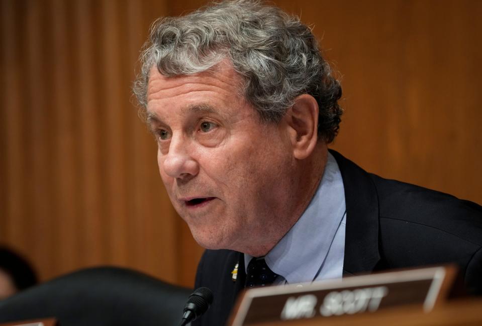 Sen. Sherrod Brown, D-Ohio, speaks during a committee hearing in Washington, D.C. on Sept. 12, 2023.