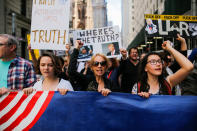 <p>Demonstrators march as they take part in an anti-Trump “March for Truth” rally on June 3, 2017 in New York City. (Photo: Eduardo Munoz Alvarez/Getty Images) </p>