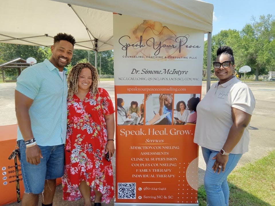 Some of the speakers at the 2024 Gospel Explosion event: Damon Scott, with Allstate Insurance; Lynn Robertson with Discovery Nissan and Simone McIntyre with Speak your Peace Counseling, Consulting and Coaching.